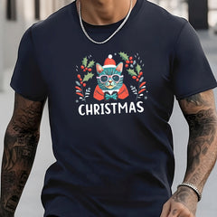 Men's Cat Pattern Shirt Casual Breathable Crew Neck Tee Top