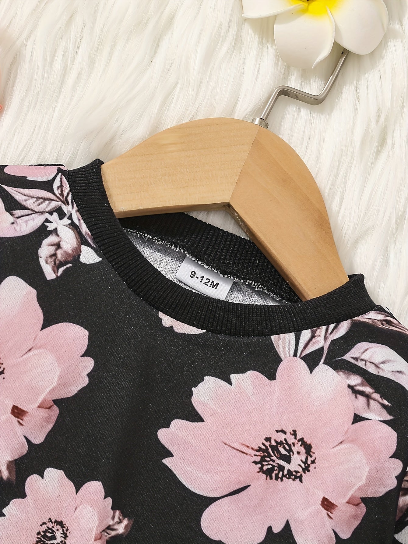 Baby Girls Autumn Floral Ribbed Neck Tops Long Sleeve Blouse Sweatshirt