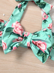2pcs Baby Girls Bowknot Floral Halter Top & Shorts Swimsuit Bikini Set