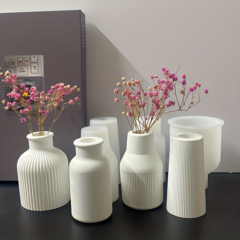 Resin Silicone Mold Pen Holder Storage Stripe Flower Vase Candle Holder Mold