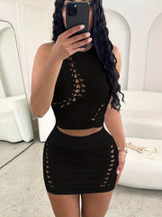 Sexy Cut Out 2pc Skirt Set Slim Tank Top & Bodycon Skirt Women's C