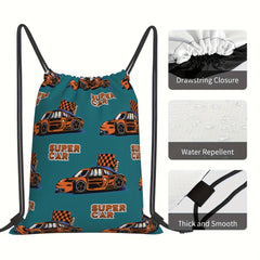 Supe Car Print Drawstring Backpack Bag Gym Sports String Cinch Bag