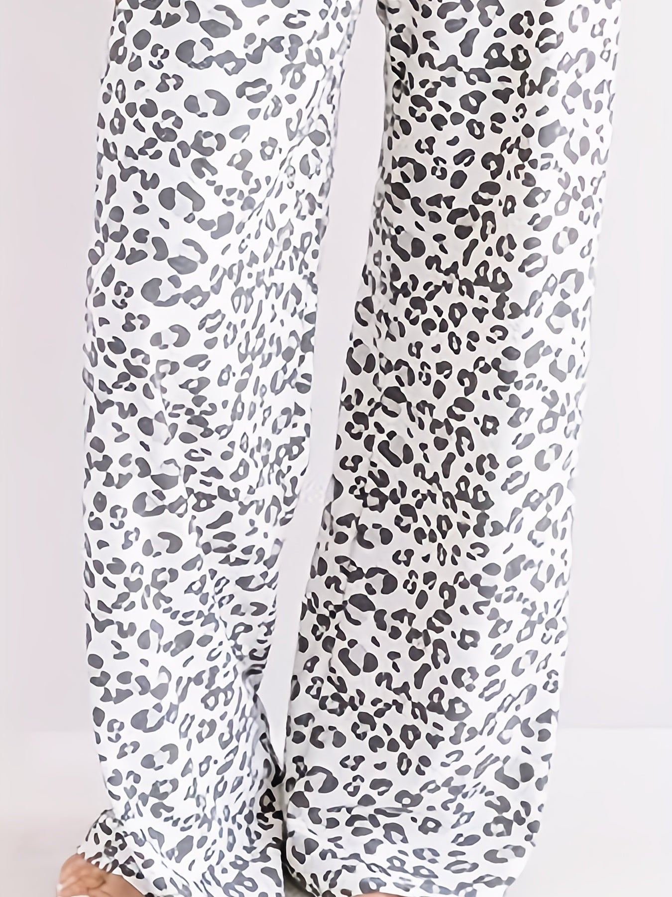 Leopard Print Drawstring Straight Leg Pants
