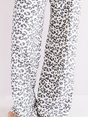 Leopard Print Drawstring Straight Leg Pants