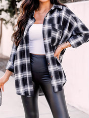 Plaid Print Long Sleeve Button Up Blouse