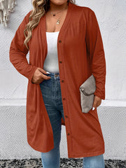 Women's Plus Solid Button Up Long Sleeve Cardigan