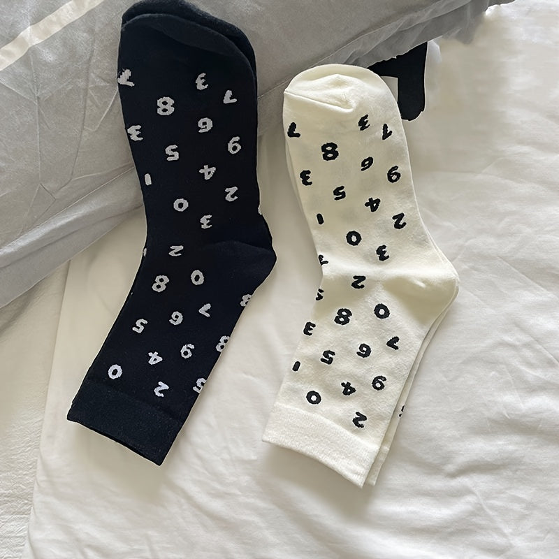Number Print Socks Comfy Mid Tube Stockings