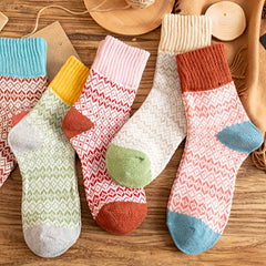 5 Pairs Geometric Pattern Colorblock Socks for Women