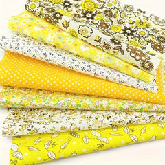 7pcs Yellow Floral Plaid Polka Dot Cloth Set for DIY Sewing Scrapbooking