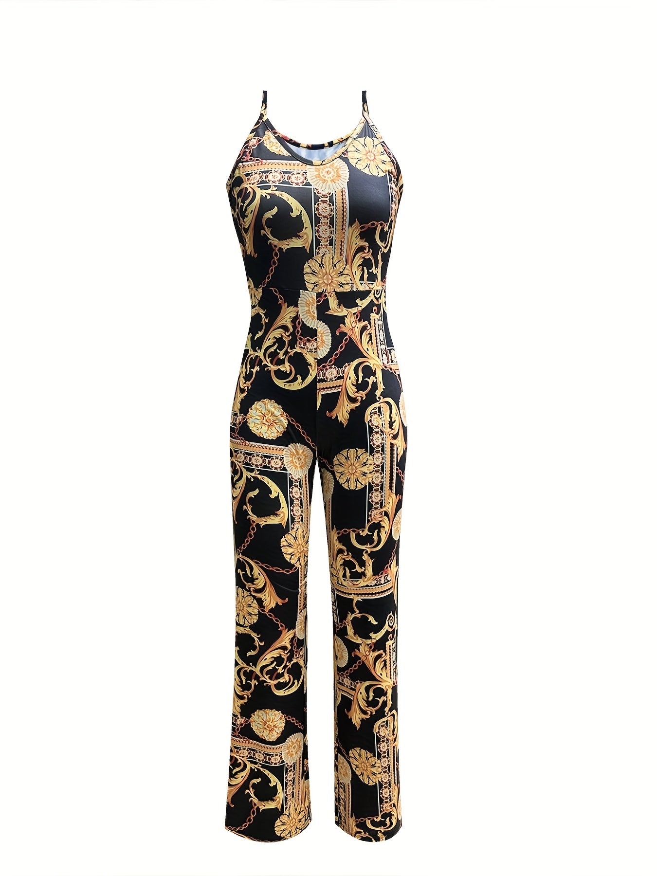 Graphic Print Spaghetti Strap Jumpsuit Casual Sleeveless Jumpsuit