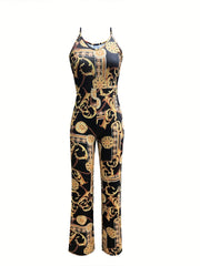 Graphic Print Spaghetti Strap Jumpsuit Casual Sleeveless Jumpsuit