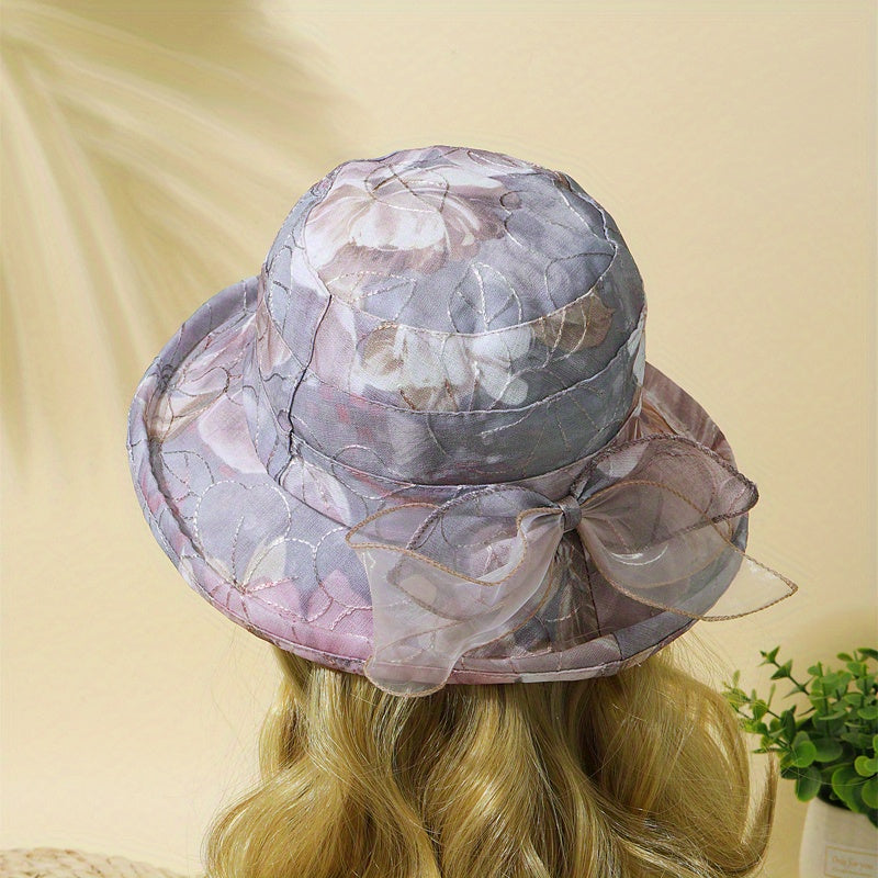 Vintage Flower Bucket Hat Rolled Brim Embroidery Basin Hat
