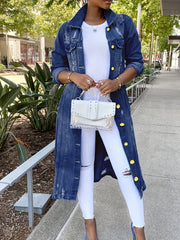 Distressed Long Sleeve Denim Coat Women's Jacket