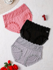 3 Pack Plus Size Lace High Rise Stretchy Briefs Set