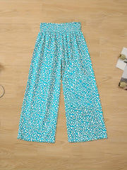 Ditsy Print Smocked Waist Wide Leg Pants for Women