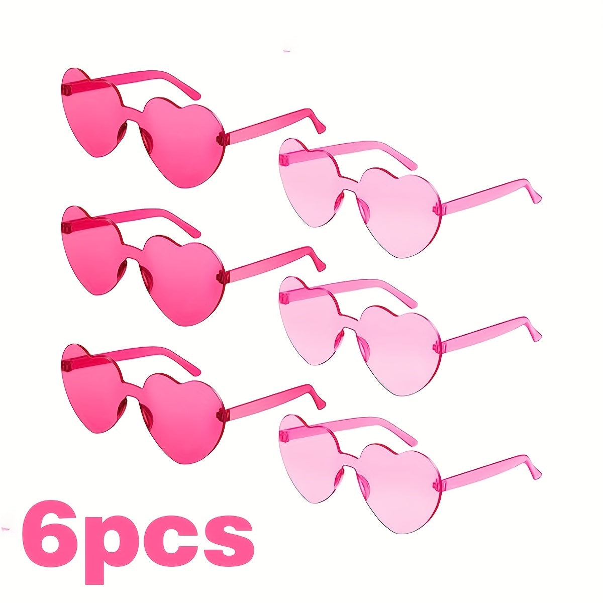 6pcs Rimless Heart Shaped Sunglasses Transparent Candy Eyewear