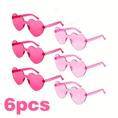 6pcs Rimless Heart Shaped Sunglasses Transparent Candy Eyewear