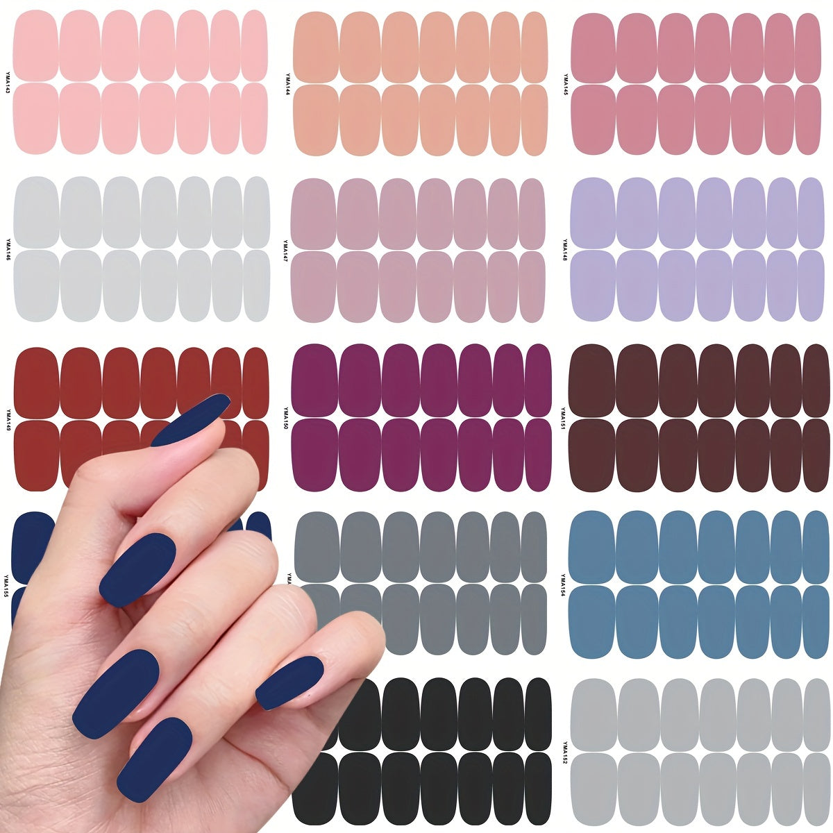 Solid Nail Polish Sticker Full Wrap Nail Strips - 14 Sheets