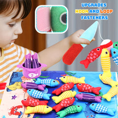 Toddler Fishpond Cloth Fishing Toy Set Safe Polyester Fiber Fish Game