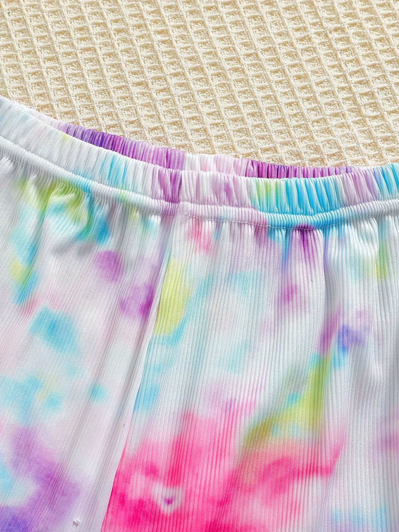 Kid's 2pcs Ribbed Pajamas Tie Dye Loungewear Set
