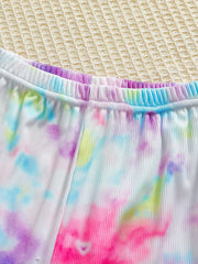 Kid's 2pcs Ribbed Pajamas Tie Dye Loungewear Set