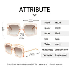 Multicolor Metal Chain Sunglasses Square Frame With Zipper Case