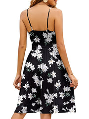 Floral Print V-neck Spaghetti Dress Backless Cami Dress