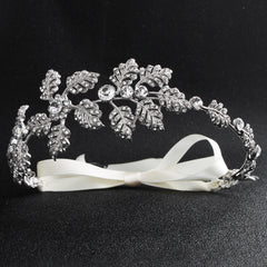 Silver Flower Headband Leaf Bridal Hairband Crown