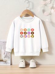 Girls Donuts Print Crew Neck Sweatshirt