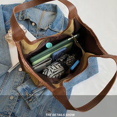 Casual Large Capacity Shoulder Bag Colorblock Handbag for Work