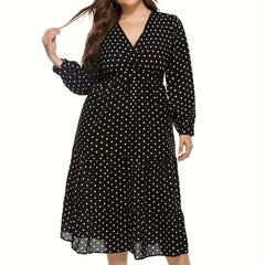 Dot Print Surplice Neck Midi Dress