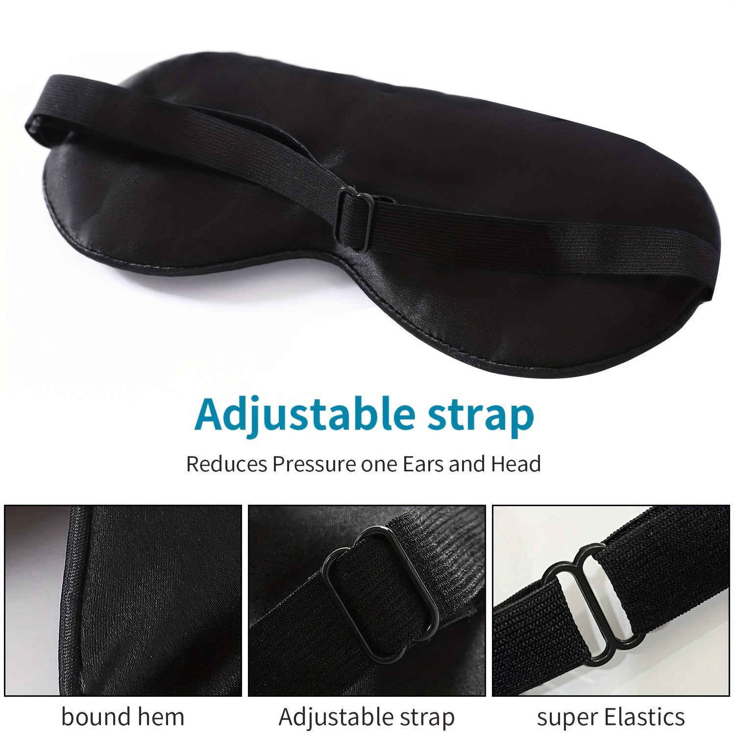 Silk Sleep Eye Mask Adjustable Strap Comfortable Blindfold w/ Earplugs