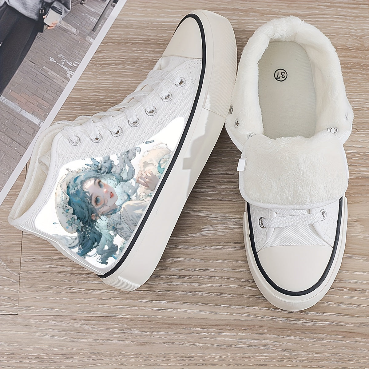 Anime Girl Plush Lined Chunky Sneakers Canvas High Top Shoes