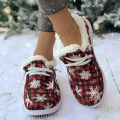 Women's Snow Boots Snowflakes & Plaid Print Plush Warm Lace-up Winter Christmas