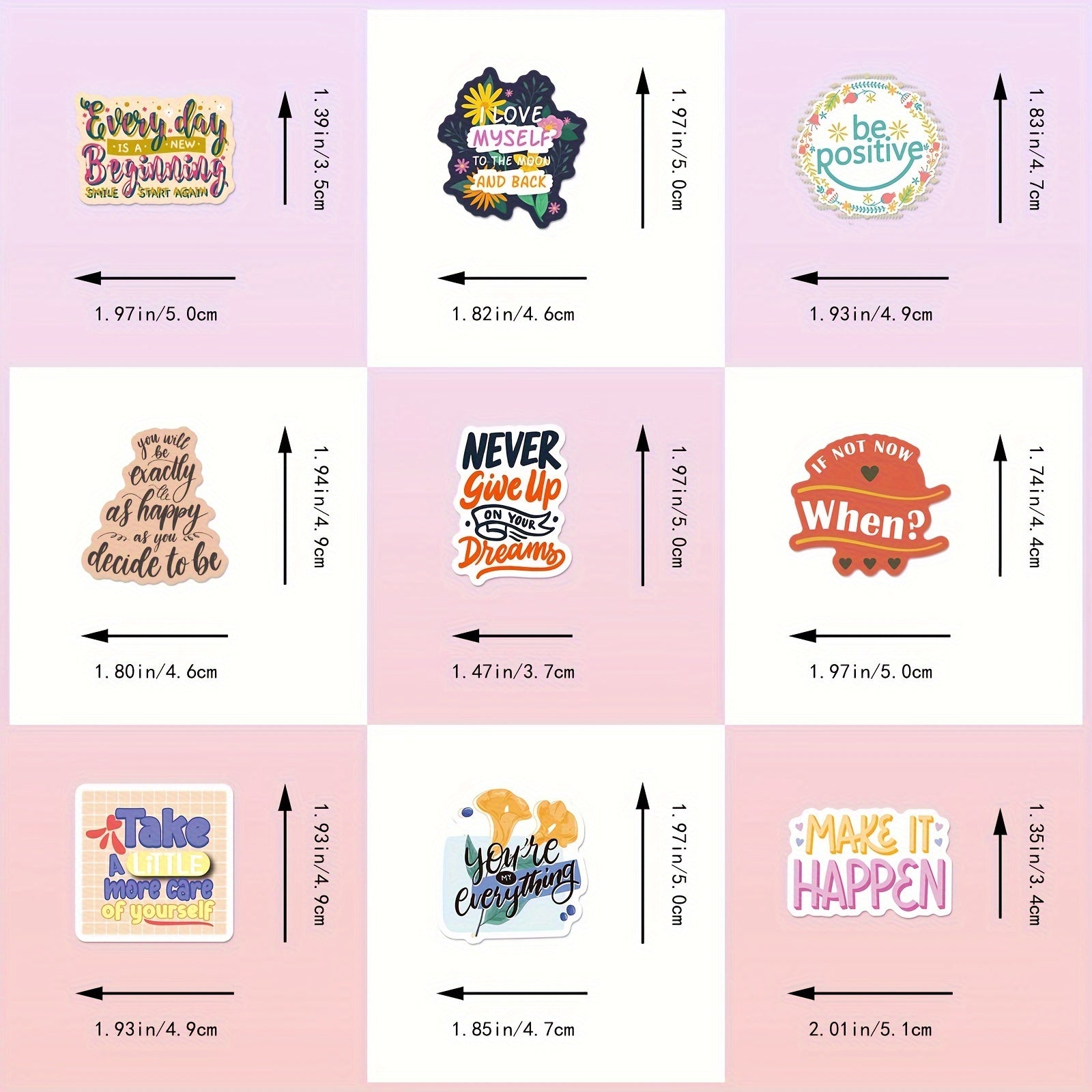 50 Waterproof Positive Stickers for Bottles - Motivational Decals