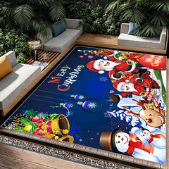 Christmas Living Room Carpet Merry Christmas Cartoon Elk Santa Claus Snowman Rug