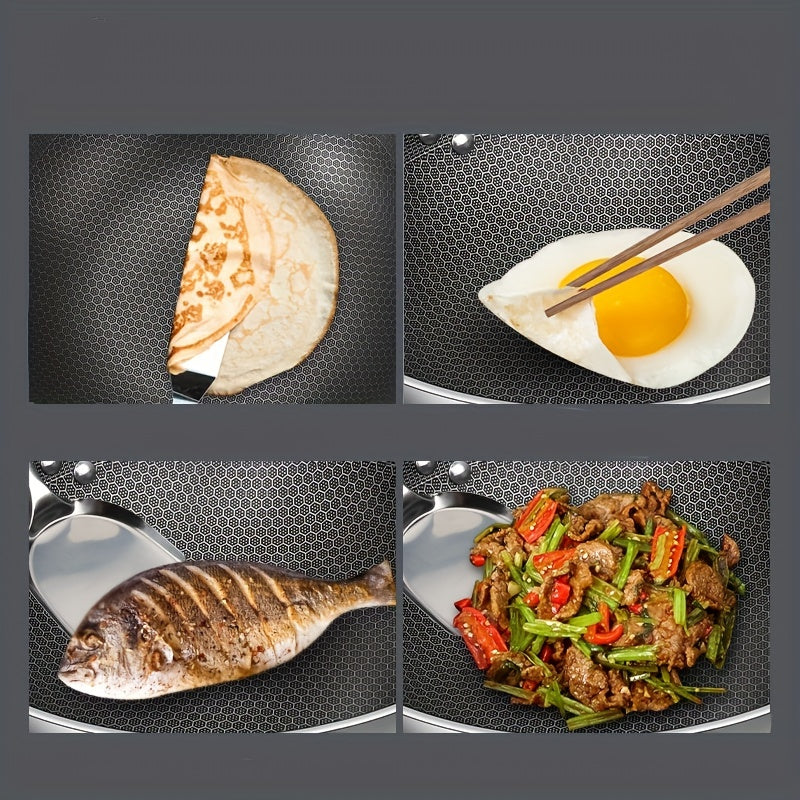 Non Stick Wok With Lid 34 01cm Stainless Steel Honeycomb Coating Deep Frying Pan