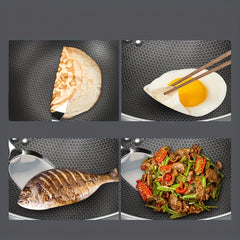 Non Stick Wok With Lid 34 01cm Stainless Steel Honeycomb Coating Deep Frying Pan