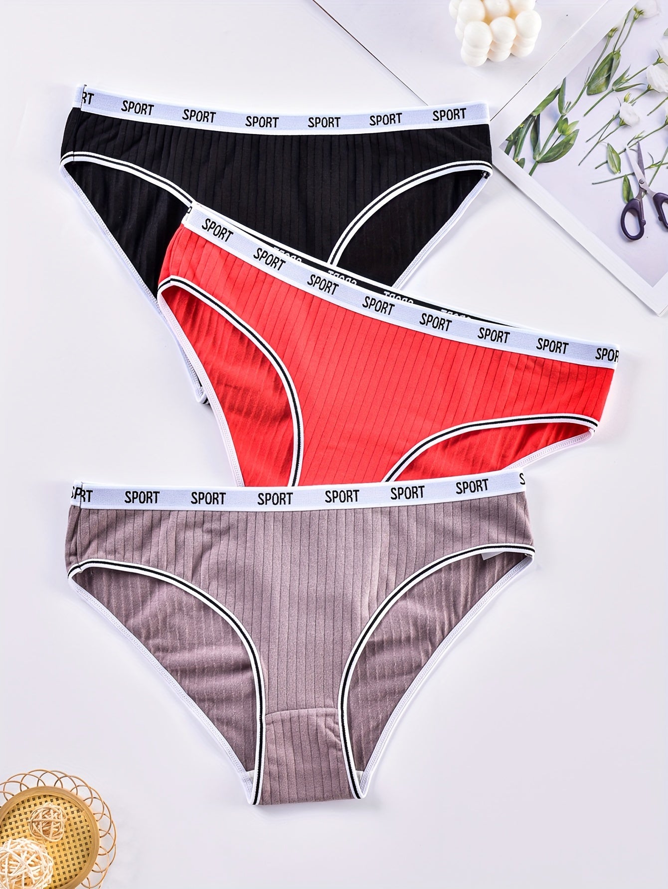 3 Pack Ribbed Panties Set Women's Briefs Set