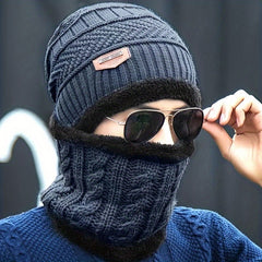 2pcs Men's Woolen Knit Hat & Neck Warmer Set