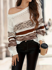 One Shoulder Cut Out Pullover Sweater Long Sleeve Casual Sweater