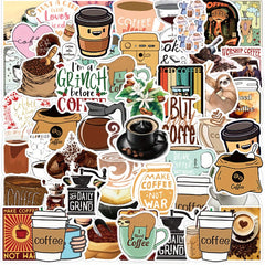 50pcs Coffee Graffiti Vinyl Waterproof Stickers for Laptop Bumper Skateboard