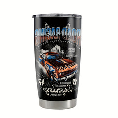 590ml Car Print Stainless Steel Water Cup Double Layer Leakproof