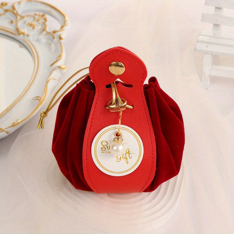 Velvet Gift Bags Drawstring Pouch with Pearl Charm
