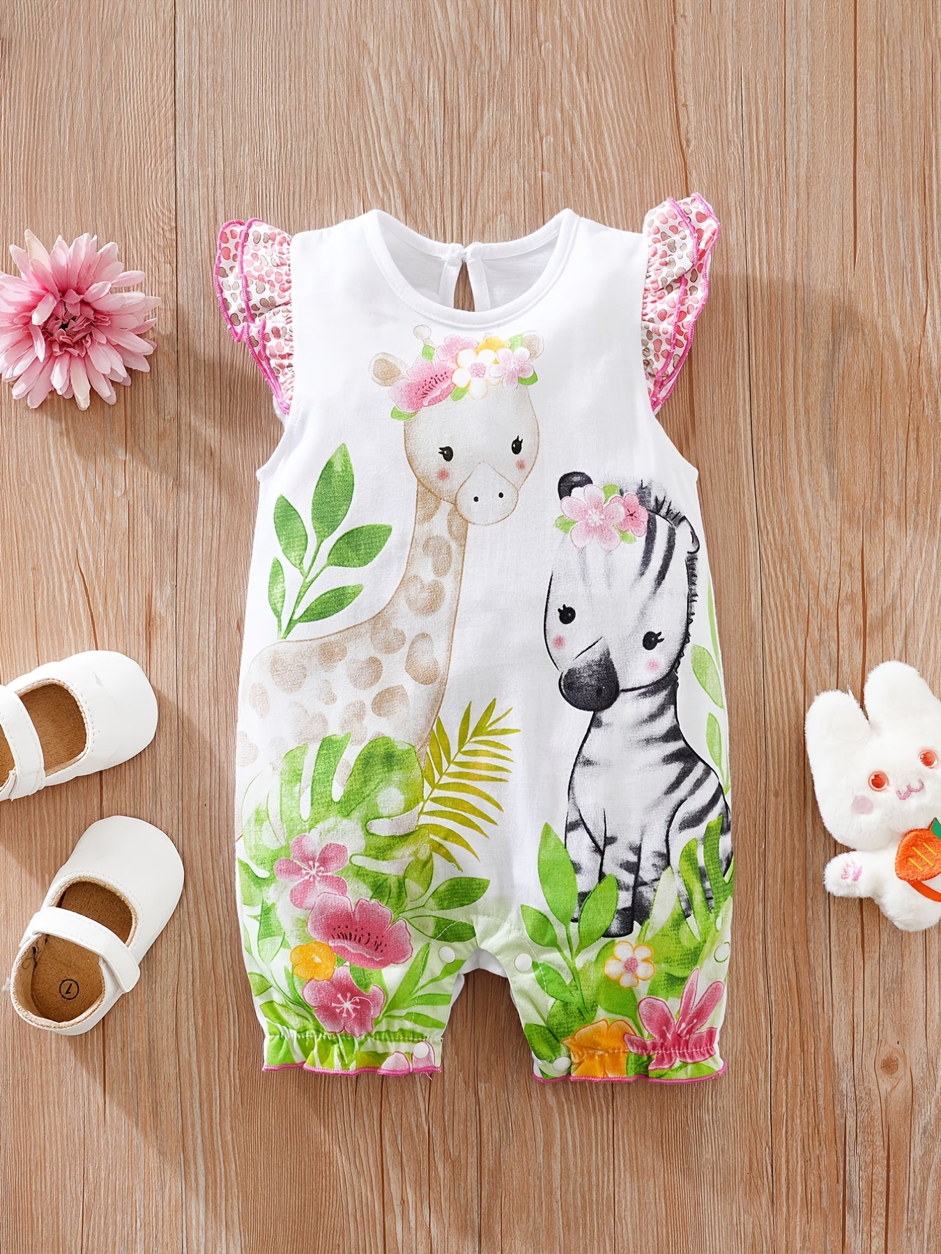 Cartoon Animal Printed Cotton Romper for Baby Girls