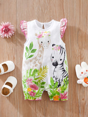 Cartoon Animal Printed Cotton Romper for Baby Girls
