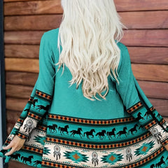Geo Print Open Front Cardigan Long Sleeve Women's Clothing
