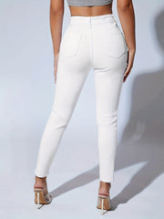 Stretch High-Waist Skinny Jeans Ripped Distressed Ankle-length Denim Pants