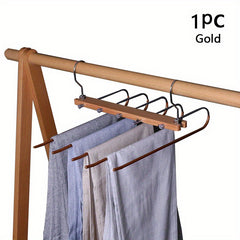 5 in 1 Folding Pants Hanger Solid Wood And Metal Pants Clip