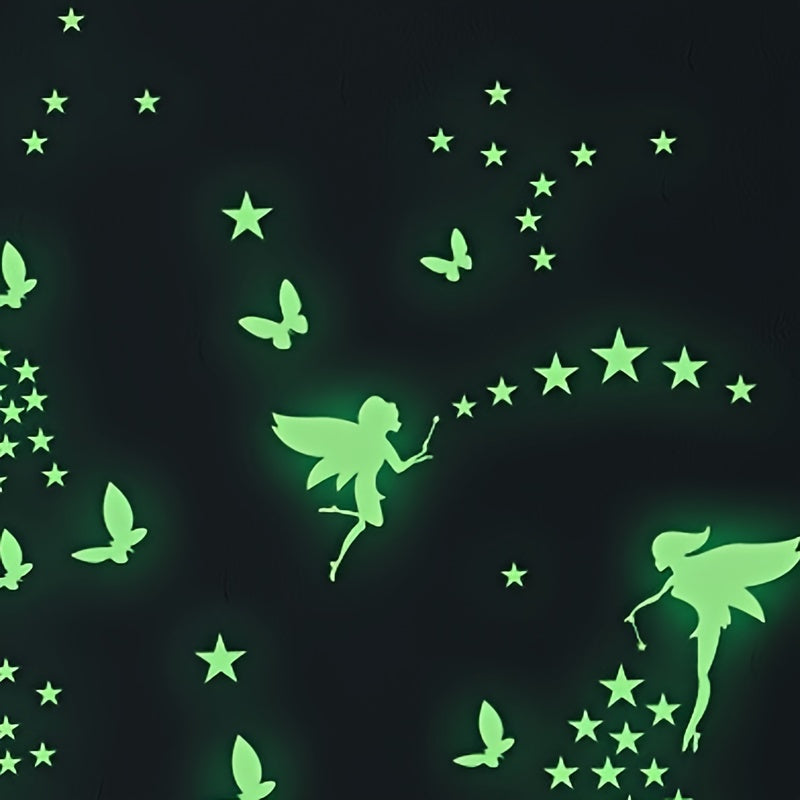 Glow in Dark Fairy Decals Butterfly Moon Star Wall Stickers for Kids' Room
